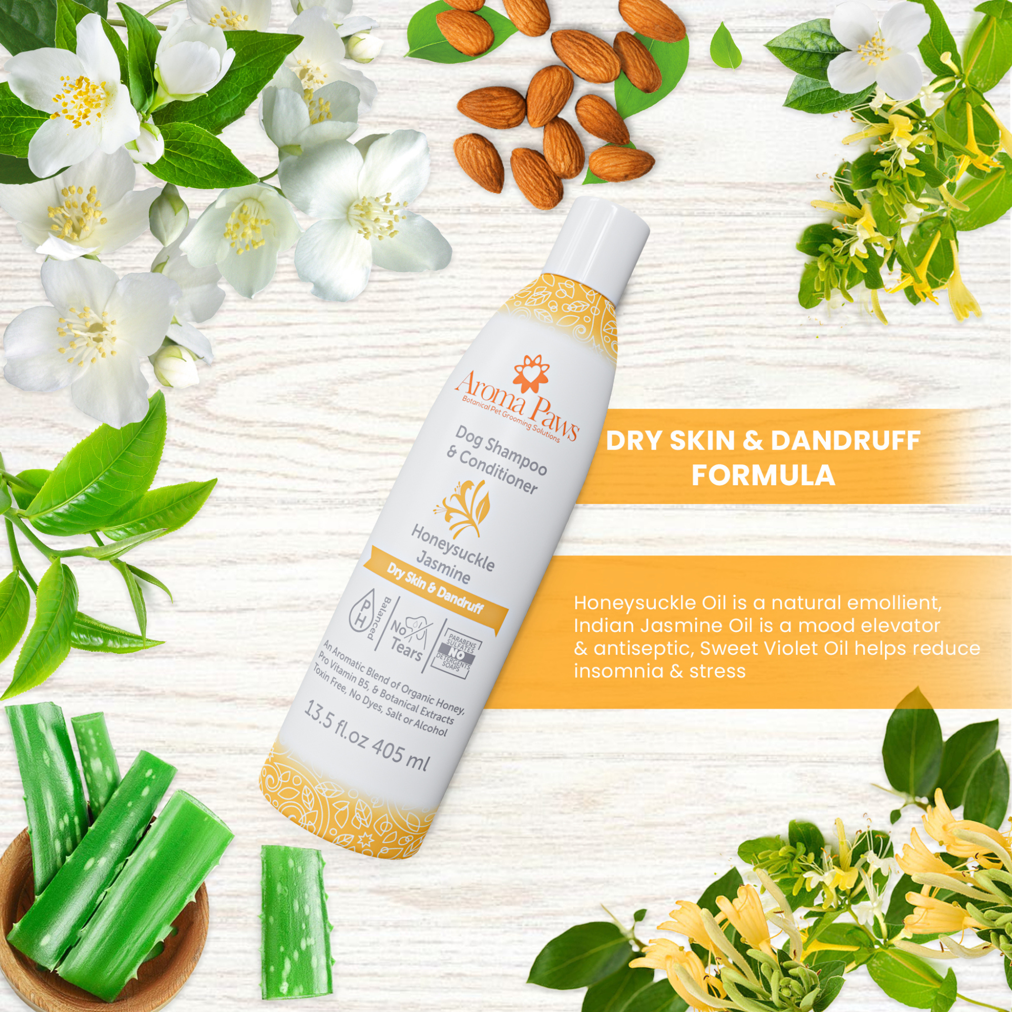 AROMA PAWS Dog - Honeysuckle Jasmine Dry Skin & Dandruff Shampoo 13.5 oz