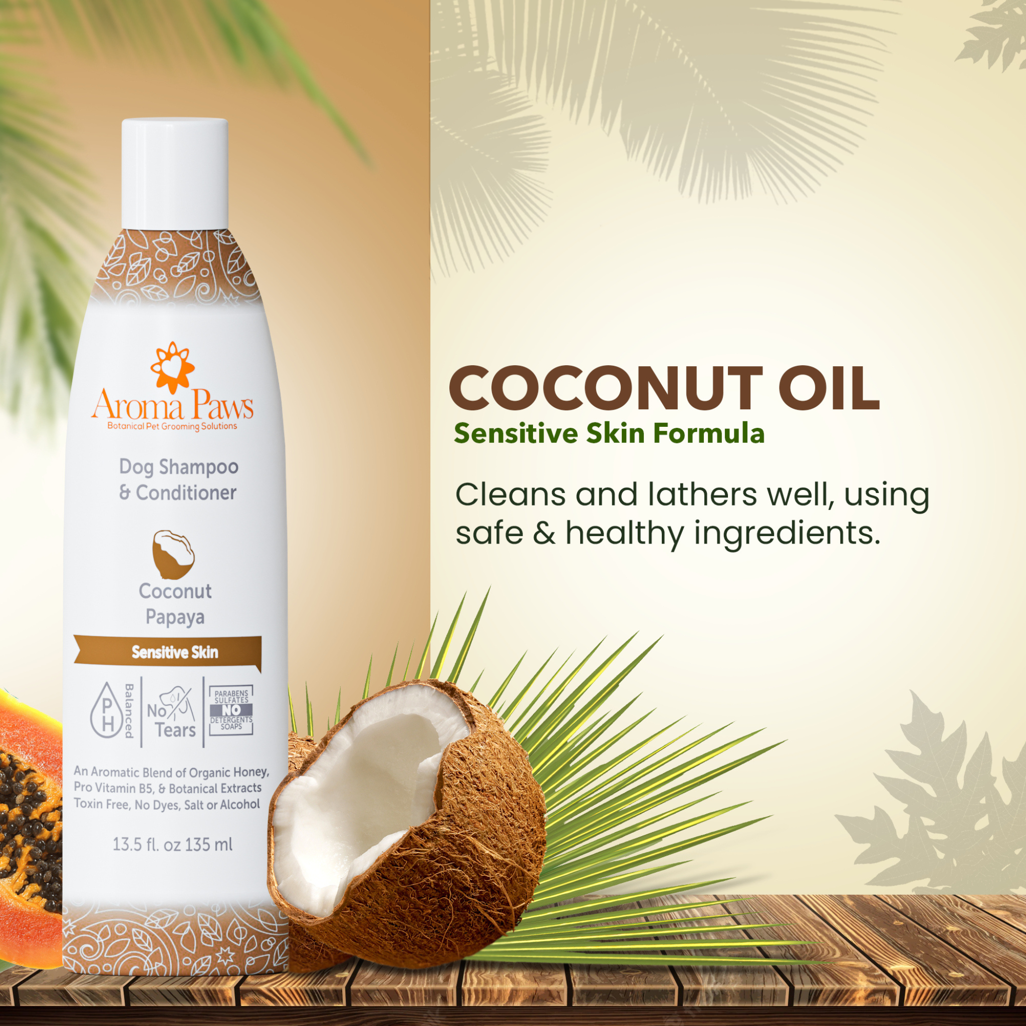 AROMA PAWS Dog - Coconut Papaya Sensitive Skin Shampoo 13.5 oz