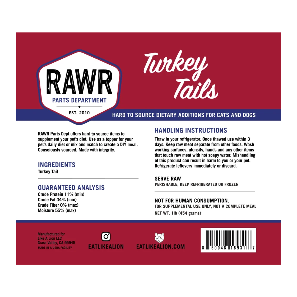 RAWR - Frozen Turkey Tail 1lb