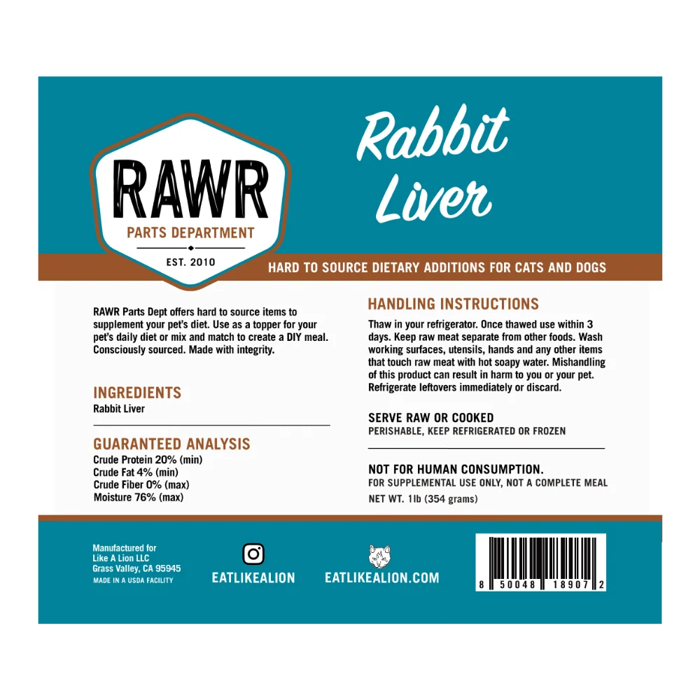 RAWR Dog - Frozen Rabbit Liver