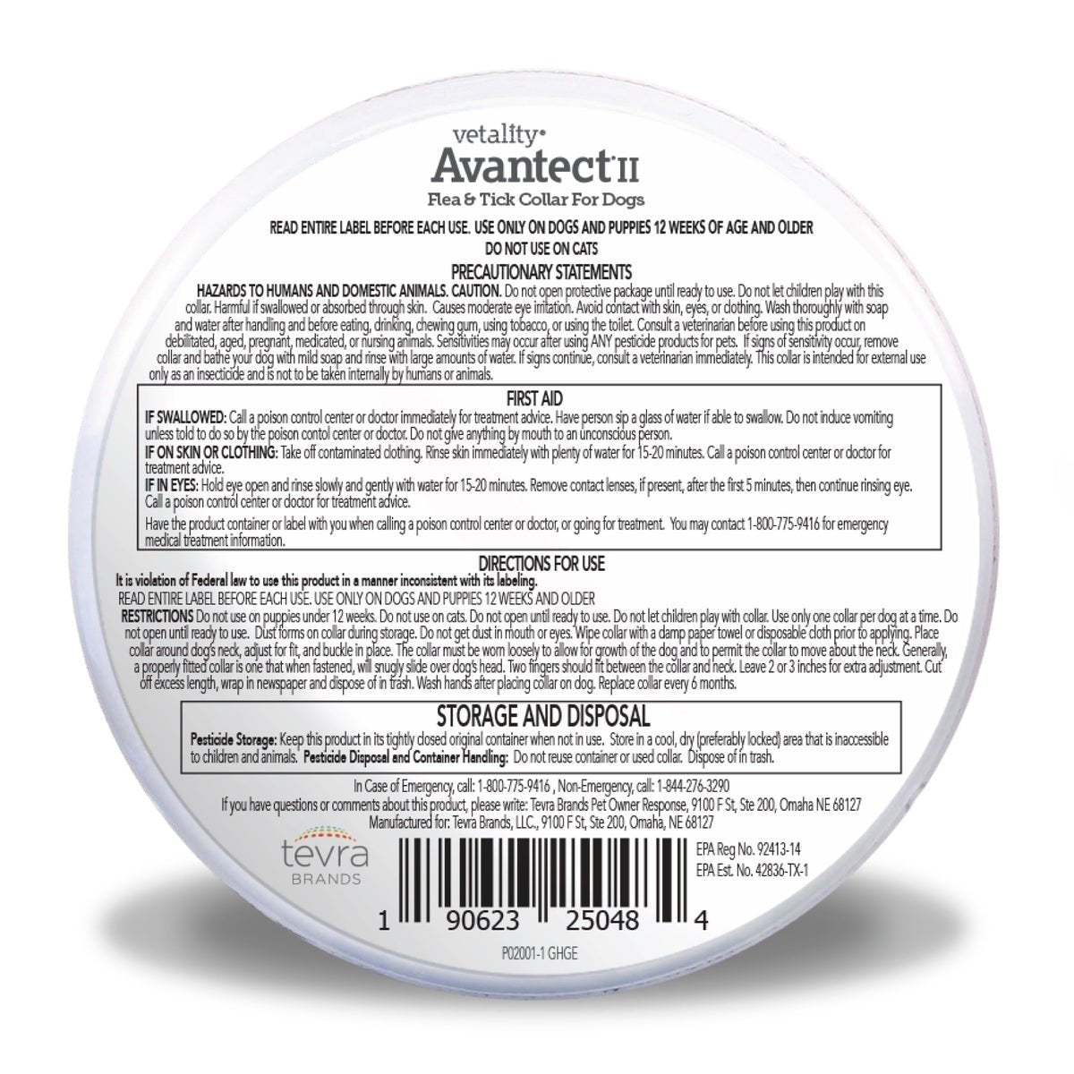 Avantect II Flea & Tick Collar for Dogs - 12 month protection - Fits neck upto 26"