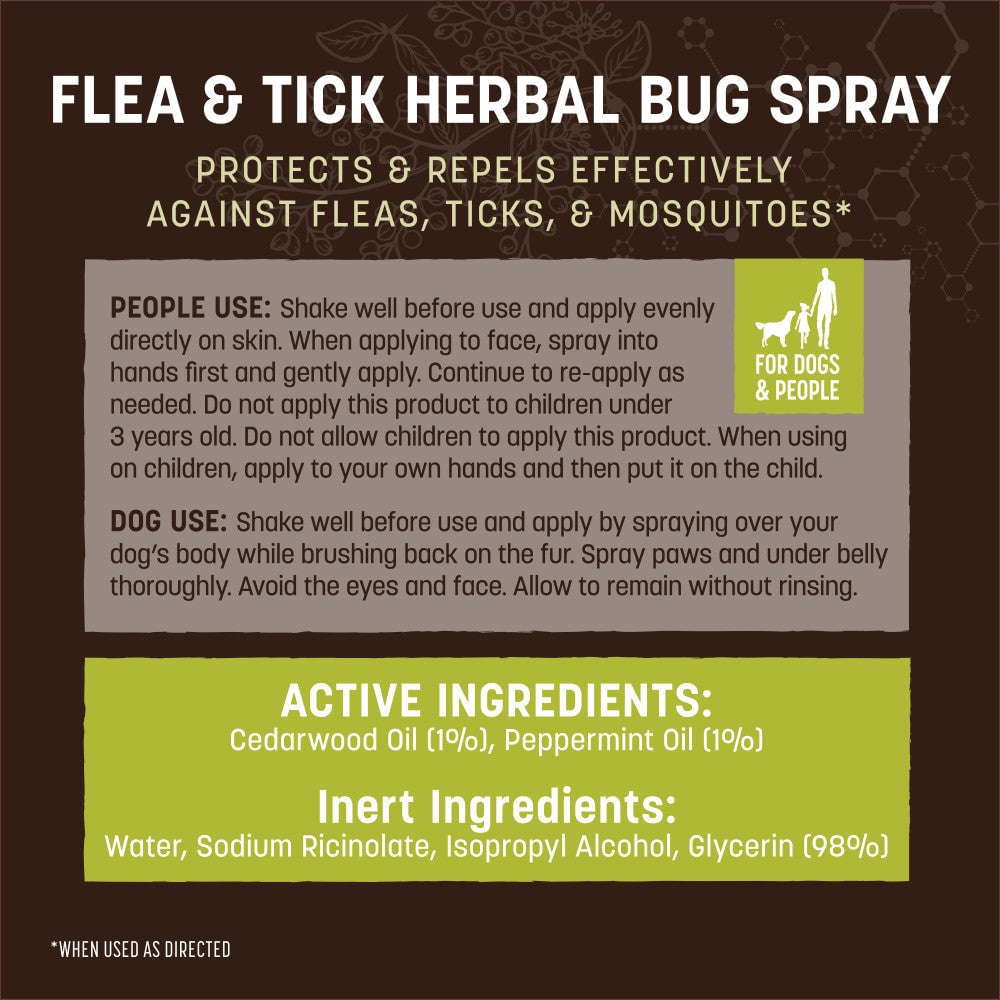 EARTH ANIMAL DOG APOTHECARY NATURAL FLEA & TICK HERBAL BUG SPRAY FOR DOGS & PEOPLE 8OZ