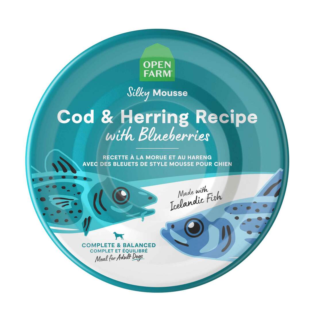 Open Farm Silky Mousse Cod & Herring recipe with Blueberries 7oz canned dog food