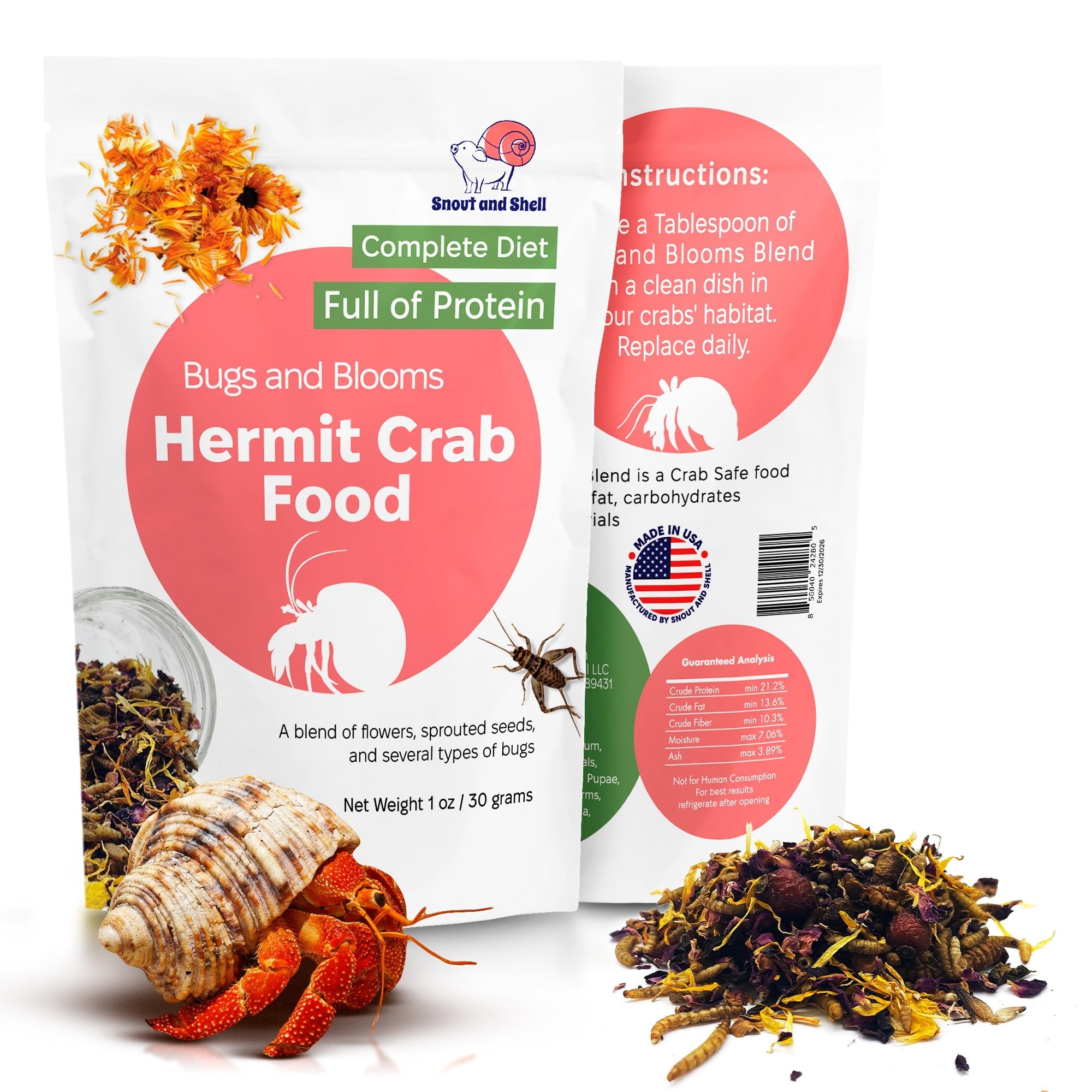 Snout and Shell Hermit Crab Food - Bugs and Bloom