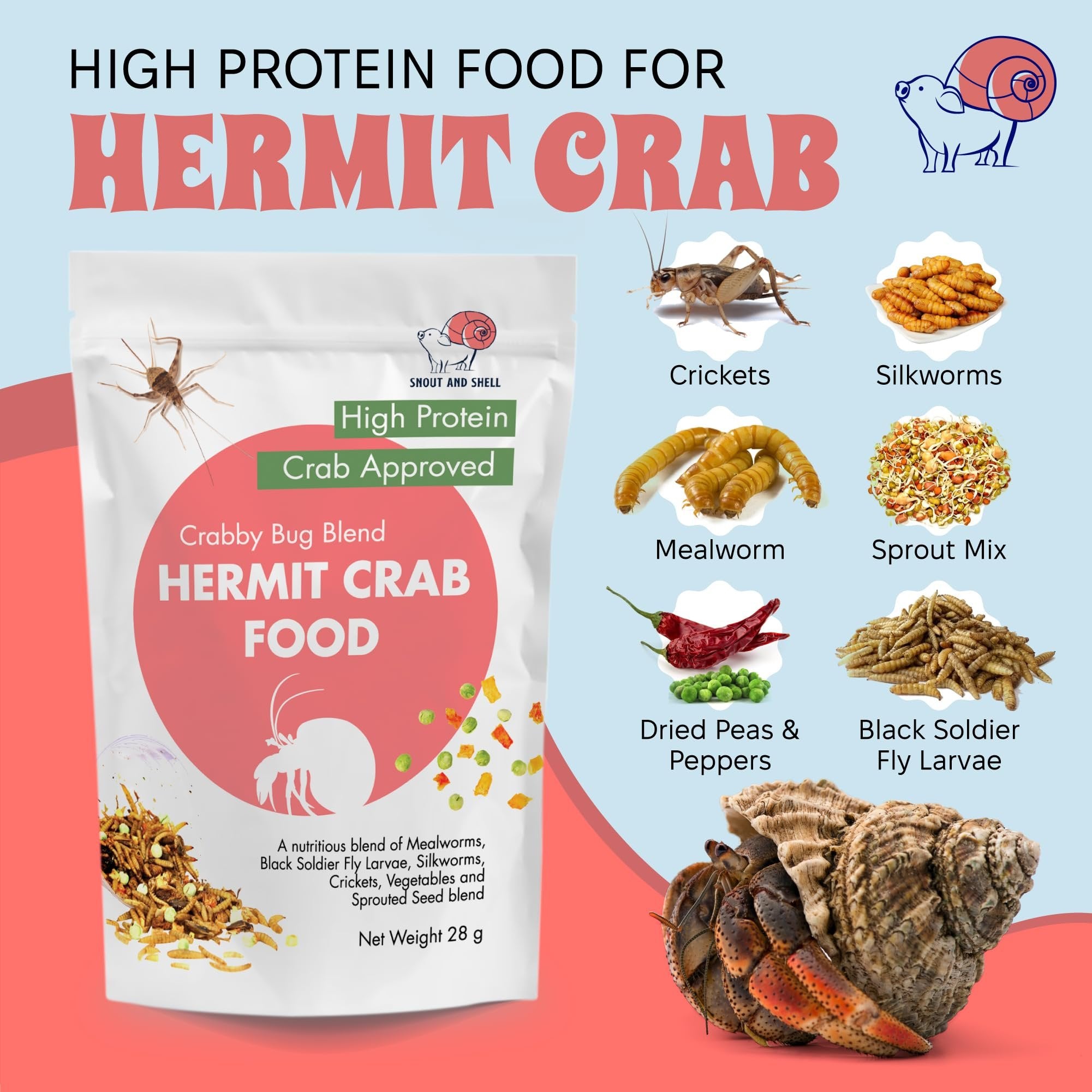 Snout and Shell Hermit Crab Food - Crabby Bug Blend