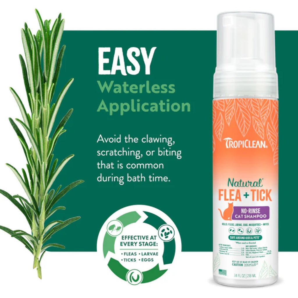TROPICLEAN Cat - Waterless Natural Flea & Tick Shampoo 7.4 oz