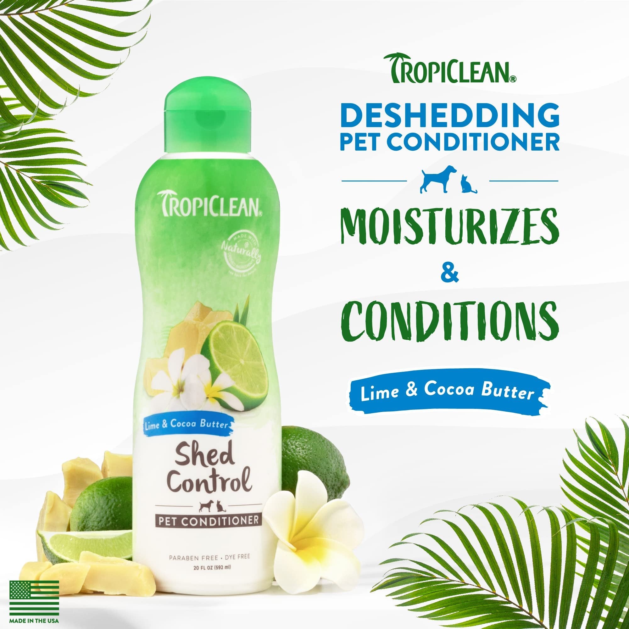 TROPICLEAN Dog & Cat - Lime & Coconut Shed Control Pet Conditioner 20 oz