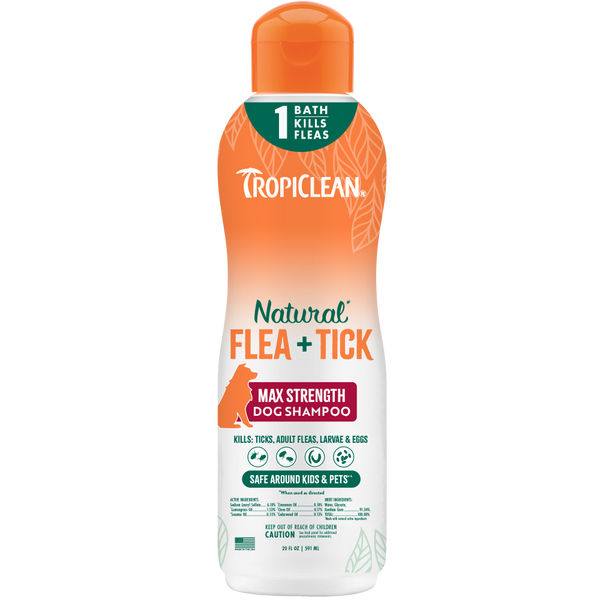 TROPICLEAN Dog - Natural Flea & Tick Maximum Strength Shampoo 20 oz