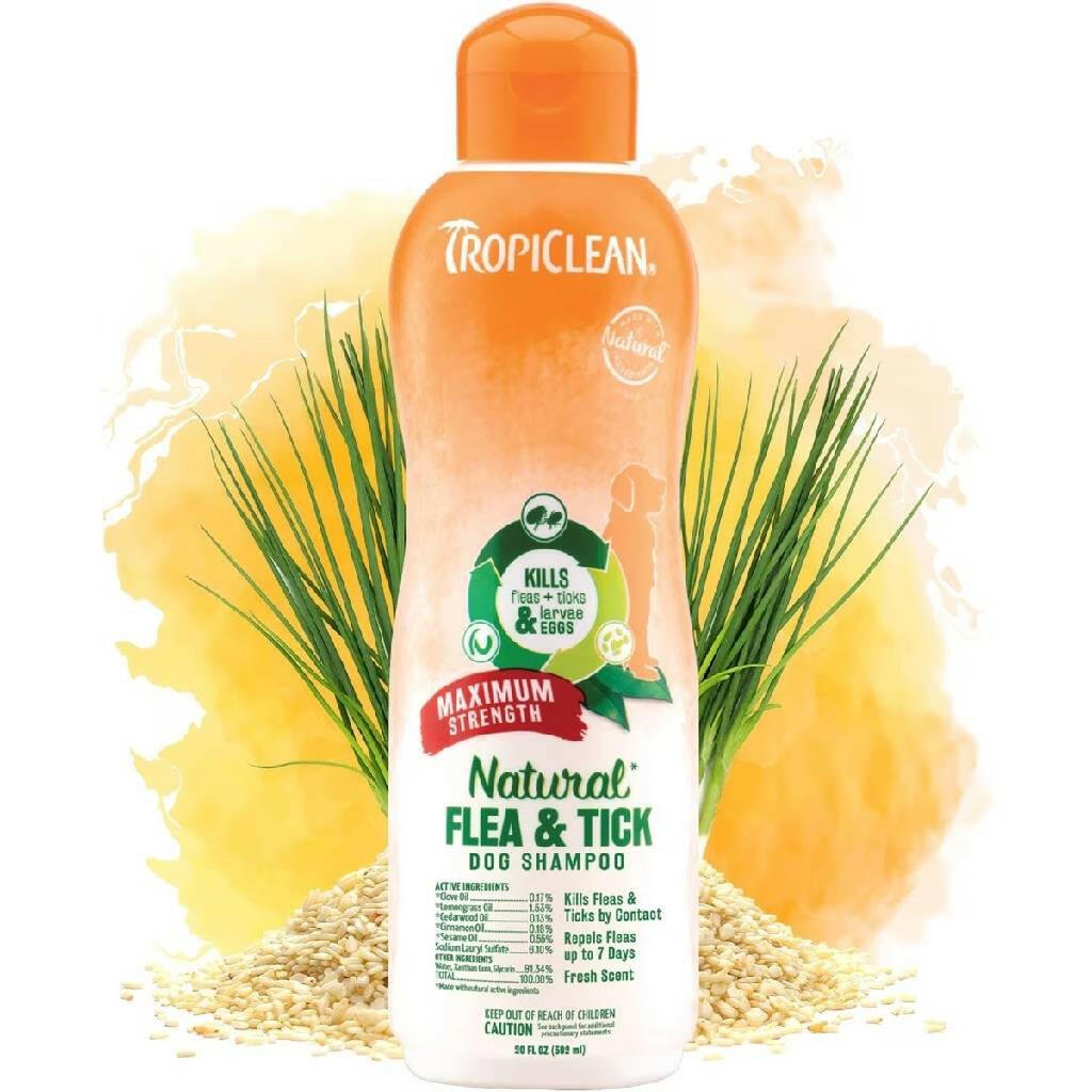 TROPICLEAN Dog - Natural Flea & Tick Maximum Strength Shampoo 20 oz