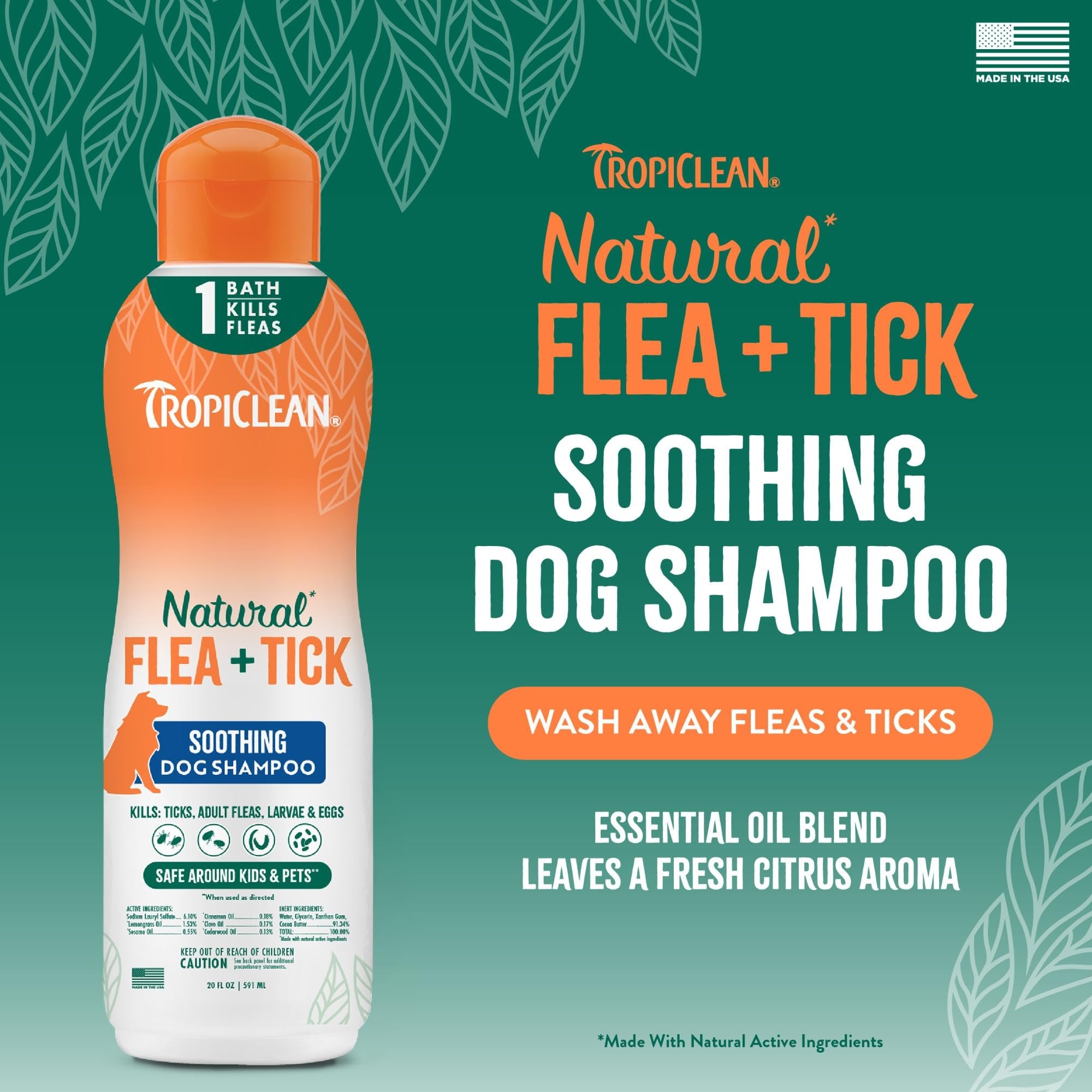TROPICLEAN Dog - Natural Flea & Tick Soothing Shampoo 20 oz