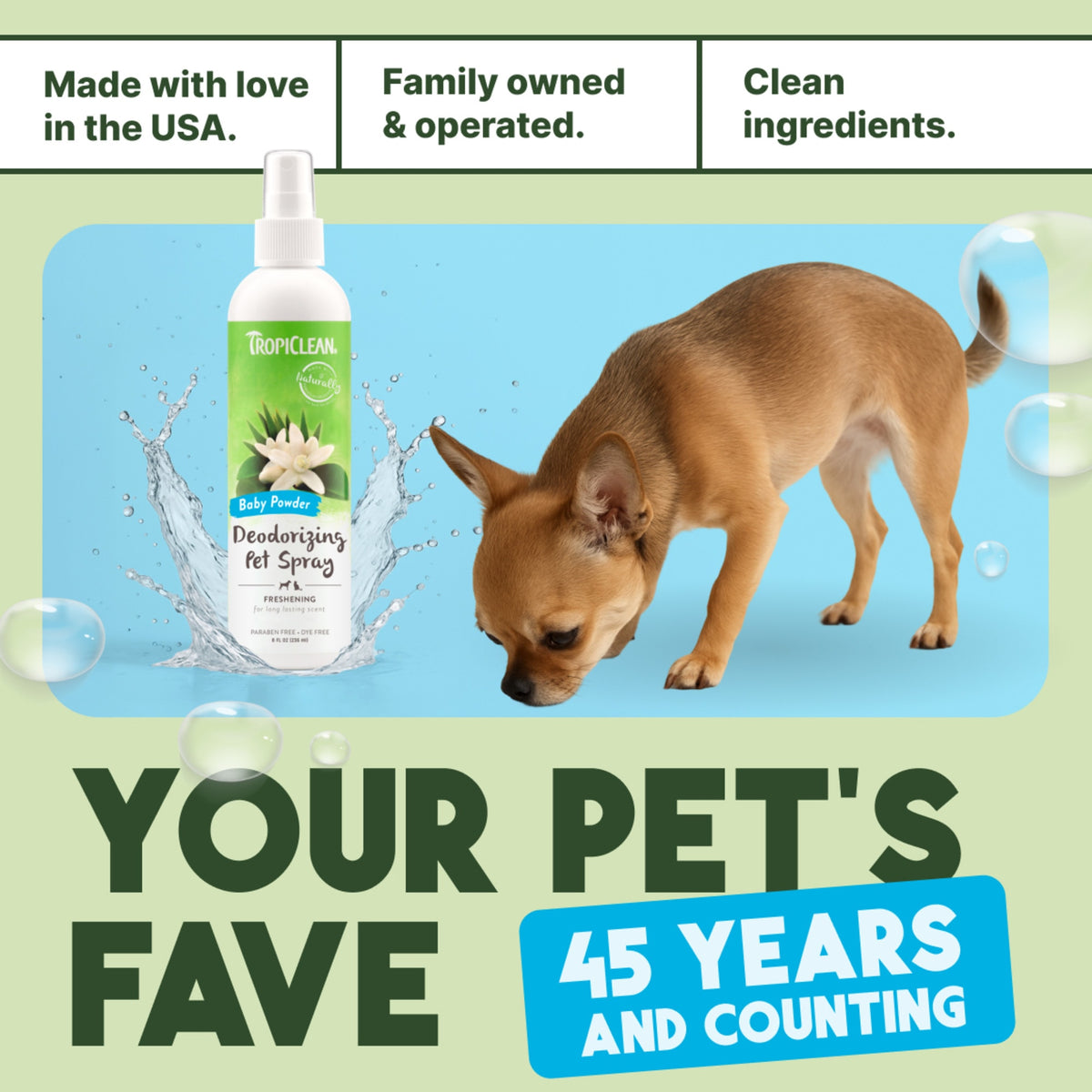 TROPICLEAN Dogs & Cats - Baby Powder Deodorizing Spray 8 oz