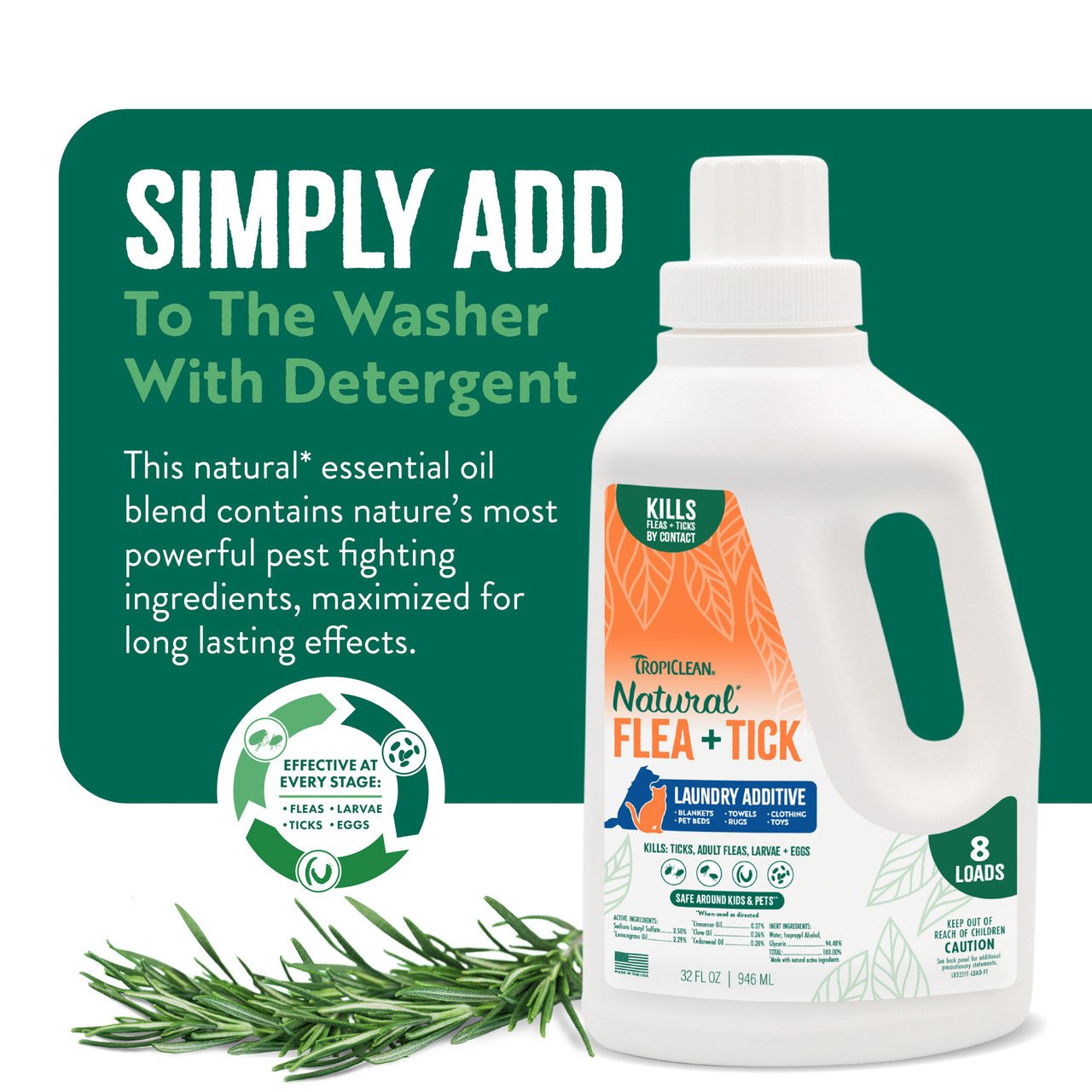 TROPICLEAN Dogs & Cats - Natural Flea & Tick Laundry Additive 32 oz