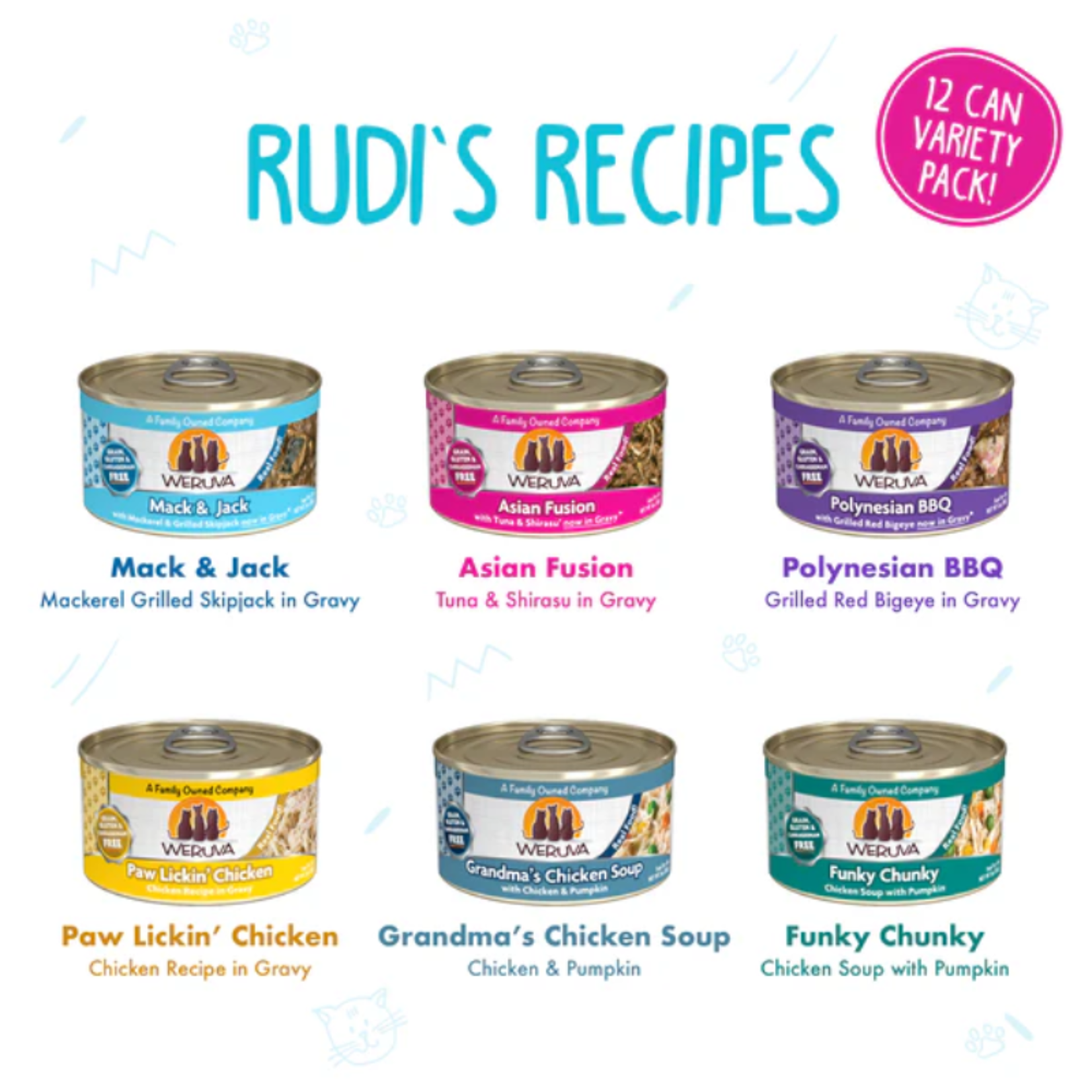WERUVA CAT CLASSIC RUDI'S RECIPES 3OZ VARIETY PACK - 12 PACK