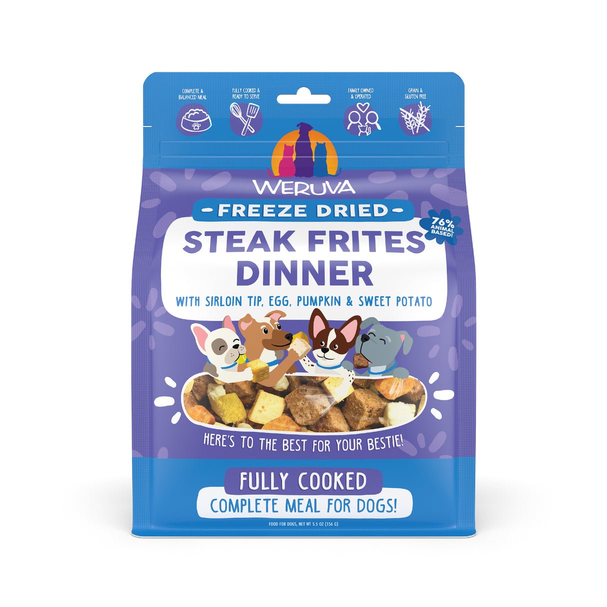 WERUVA DOG FREEZE-DRIED STEAK FRITES DINNER FOOD 5.5OZ