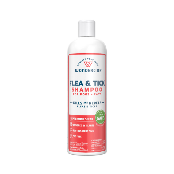 WONDERCIDE Dog & Cat - Flea & Tick Peppermint Shampoo With Natural Essential Oils 12 oz